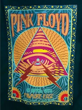 Pink Floyd Graphic Band Poster Tee - Psychedelic Teal & Gold